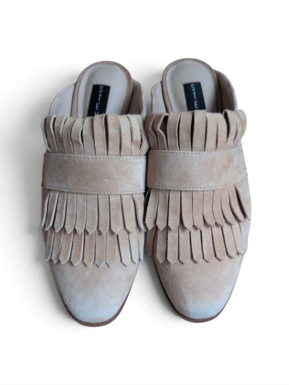 Steve Madden Beige Suede Fringe Mule Clogs